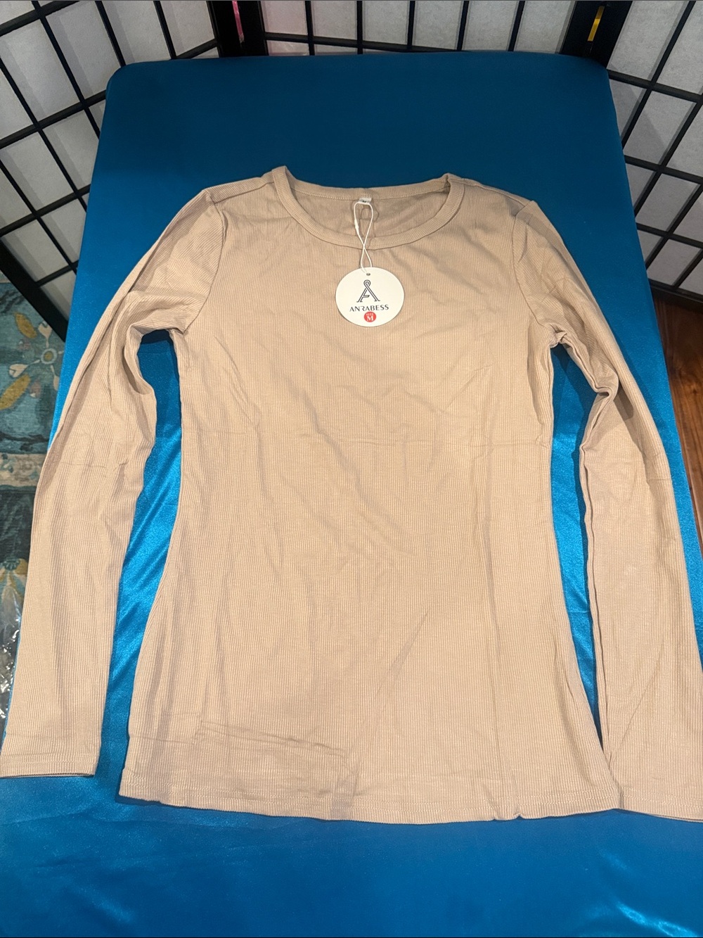 An'caress Beige Ribbed Long-Sleeve Women's Top